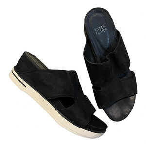 Eileen Fisher wedge black suede sandal size 7.5